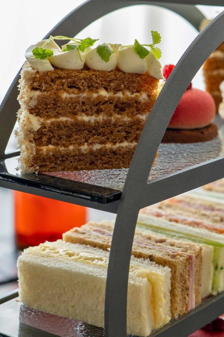 Blas Restaurant Afternoon Tea. Finger Sandwiches and Carrot Cake
