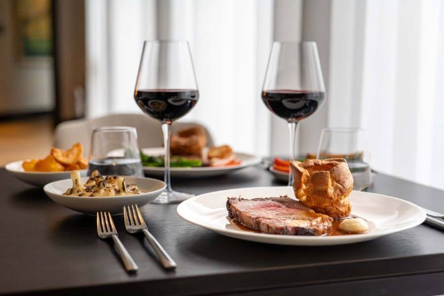 Blas Restaurant Sunday Lunch. Roasted Welsh Beef with Seasonal Vegetables