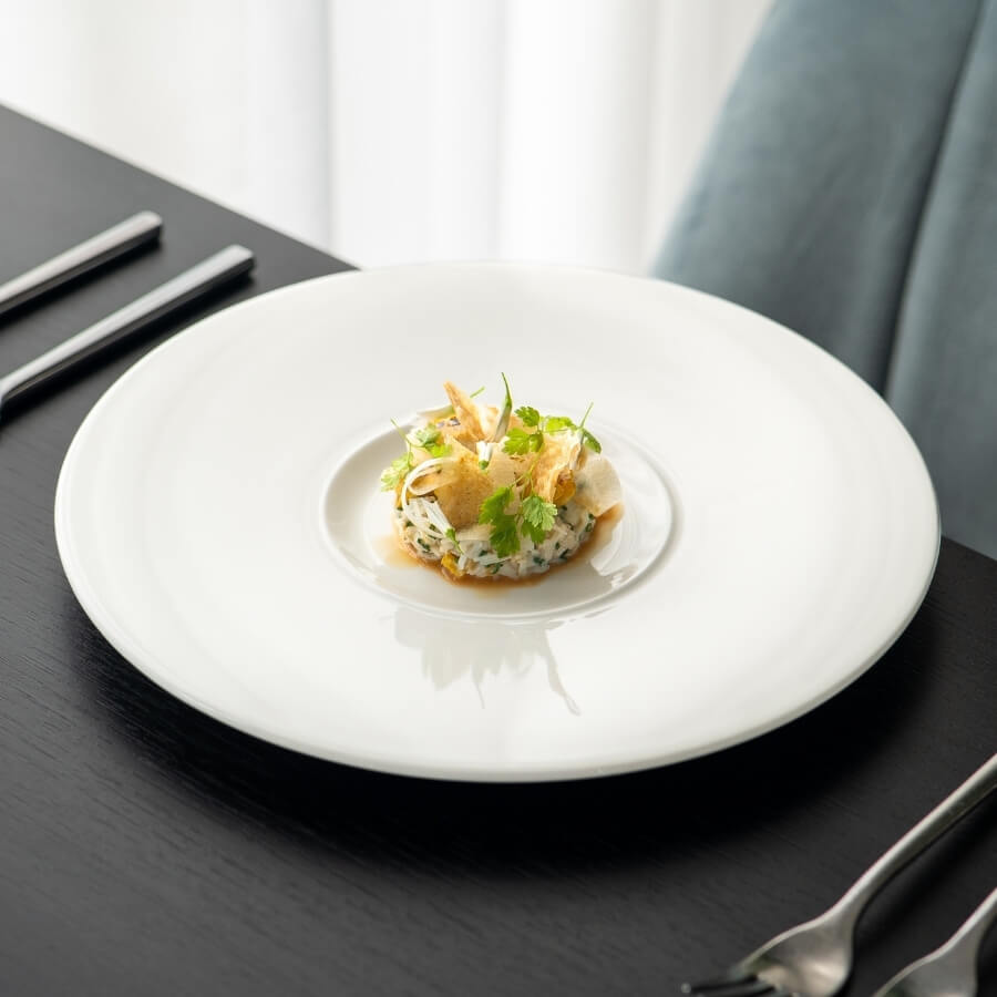 Blas Restaurant dinner menu. Locally caught Solva crab starter